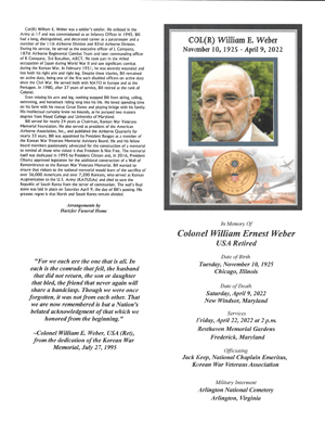 Col Weber Memorial Service Program